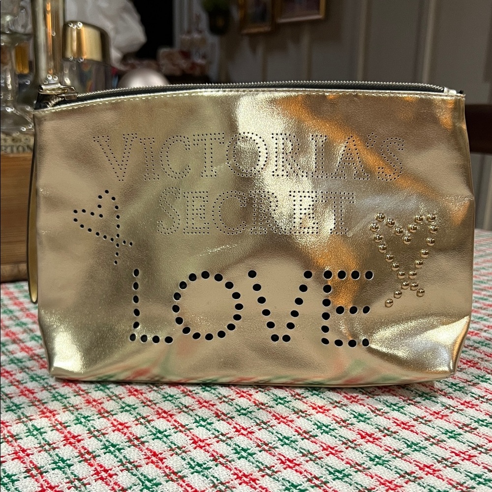 Y2K Victoria's Secret Gold Love Cosmetic Bag